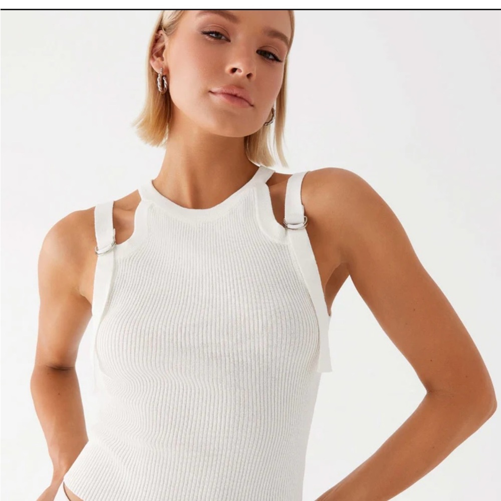Peppermayo White Ribbed Cut-Out Tank Top